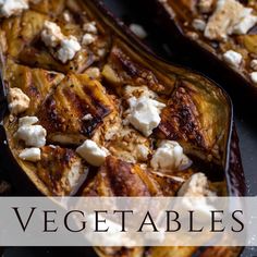 grilled eggplant with feta cheese on top