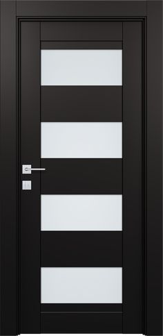 a black and white door with glass panels