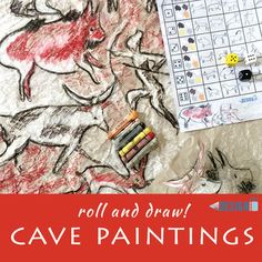 a table topped with crayon drawings and pencils next to a roll and draw game