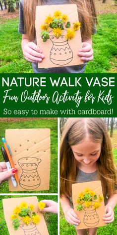 Nature Walk Cardboard Vase, Cardboard Dandelion Vase, Spring Camp Activities, Dandelion Cardboard Craft, Spring Diy For Kids, Cardboard Flower Vase Nature Walk, Spring Kid Activities, Cardboard Nature Crafts, Easy Outdoor Activities For Toddlers