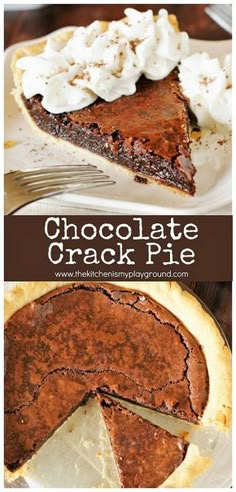 Chocolate Crack Pie ~ amazingly-rich-and-fudgy, addictively delicious, scratch-made gooey brownie ... in a crust! #chocolatepie #chocolatedesserts #pie #pierecipes #bestdesserts #browniepie #thekitchenismyplayground www.thekitchenismyplayground.com The Kitchen Is My Playground, Thanksgiving Pie Recipes, Pie Pops, Chocolate Pie, Oreo Dessert, Chocolate Pies, Delicious Pies, Cakes And Pies, Pies And Tarts