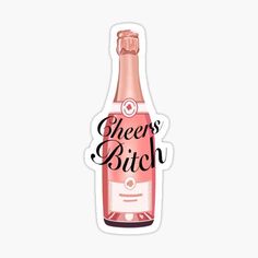 Festive Cheers Illustration of Champagne Bottle Sticker  pink aesthetic, pastel pink aesthetic, pink items, pink gifts, pink clothes, baby pink colour, pink lovers, pink products, pink color palette, pastel stickers, alcohol stickers, drink stickers, cheers, celebration, wedding wishes, Pink Alcoholic Drinks, Alcohol Stickers, Pastel Stickers