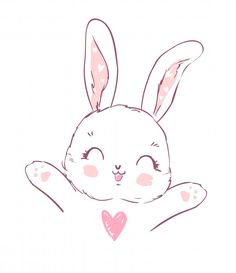 a drawing of a bunny holding a pink heart in its paws with the words love written on it