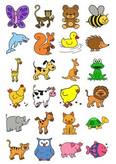 an assortment of cartoon animals and birds on a white background, with the words'i love