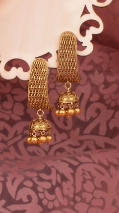 Earrings Design Gold Indian, Gold Earrings Aesthetic Indian, Gold Jimikki Earrings, Earrings Gold Indian Weddings, Jhumkas Gold Indian, Simple Earrings Gold Indian, Gold Earrings Designs Indian, Earrings Gold Indian Simple, Jumka Design Gold