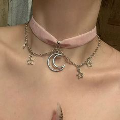 Chokers Aesthetic, Cute Chokers, Fairy Choker, Choker Aesthetic, Kawaii Choker, Necklace Fairycore, Princesscore Cottagecore, Moon Choker Necklace, Kawaii Necklace