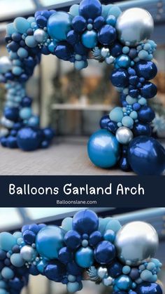 balloons garland arch in blue and silver