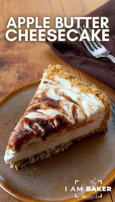 a slice of apple butter cheesecake on a plate