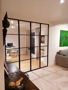 an open living room with sliding glass doors