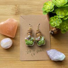 Crystal And Moss Vary By Pair. Please Reach Out If You Want Specific Jewelry Hardware Color. Plant Inspired Jewelry, Jewelry Hardware, Jar Earrings, Moss Jewelry, Mushroom Jewelry, Plant Jewelry, Fairy Jars, Stick Art, Buy List