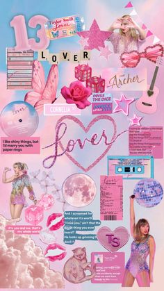 a collage of pink and blue images with the words love written on them in different languages