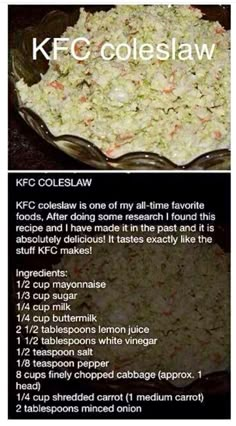 the recipe for kfc coleslaw is shown