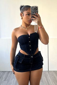 Denim Mini Skirt Outfit, Looks Party, Miniskirt Outfits