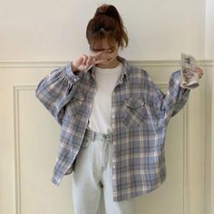 Plaid Shirts Women, Y2k Indie Aesthetic, Plaid Shirt Women, Oversized Outfit, Loose Fashion, Plaid Shirts, Drawstring Dresses, Women's Robe, Plaid Blouse