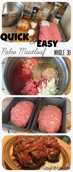 the steps to making homemade meatloaf are shown