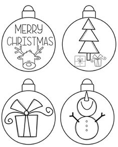 four christmas ornaments with different designs on them