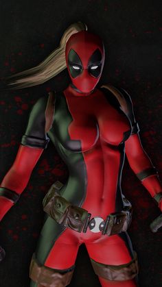 a drawing of a woman in deadpool costume