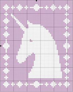 a cross stitch pattern with the shape of a unicorn's head in purple and white