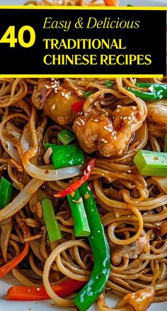 a plate with noodles and vegetables on it