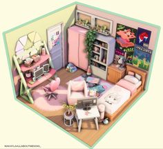 this is an image of a dollhouse with furniture and accessories in it's room