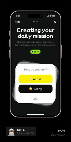 an iphone screen with the text, creating your daily mission and how do you feel?