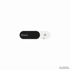 a black and white button with the word share on it's left hand side