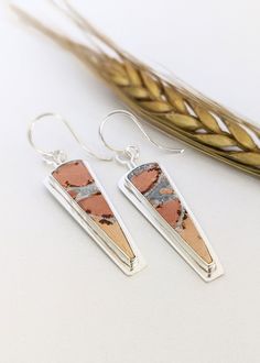 Handcrafted Bezel Set Coral Color Stone Earrings| Sleek & Chic Silver Jewelry Color Stone Earrings, Sleek Chic, Maligano Jasper, Jasper Earrings, Color Stone, Coral Color, Earring Backs, Stone Earrings