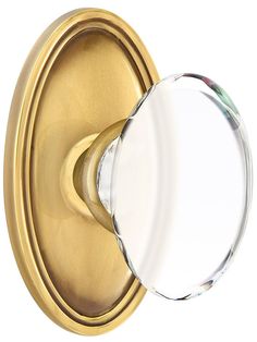 an image of a golden door handle with glass knob