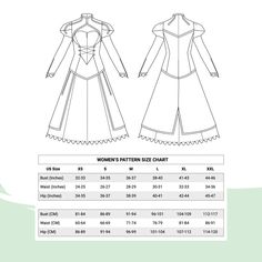 the women's pattern size chart for this coat