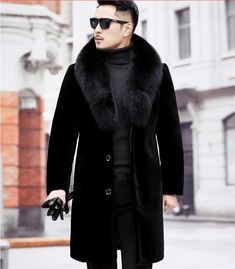 Fur Coat Men, Black Overcoat, Trench Coat Dress, Overcoat Jacket, Mens Winter Coat, Faux Fur Coat, Men Winter