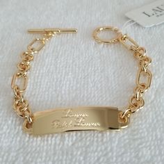 New...Not Used...Authentic 7.25" Link Id Bracelet Gold Tone Brass And Zinc Logo Script On Plate Toggle Closure Ralph Lauren Jewelry, Logo Script, Id Bracelets, Toggle Bracelet, Bracelet Gold, Womens Jewelry Bracelets, Gold Bracelet, Gold Tones, Ralph Lauren