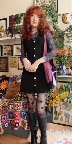 Witch Aesthetic Outfit Winter, Whimsigoth Black Skirt Outfit, 60s Witch Fashion, 80s Whimsigoth Outfits, Daphne Outfit Aesthetic, Edgy Whimsical Style, Whimsy Core Outfit, Professional Whimsigoth, Whimsical Witch Aesthetic Outfit