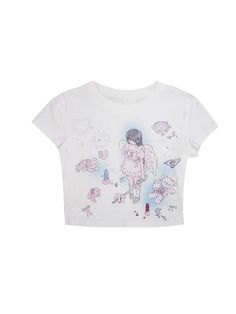 Angel Print Short-Sleeed Tight Tight T-Shirt – ARCANA ARCHIVE Tight T Shirt, Angel Print, Silky Dress, Crop Top Shirts, Colourful Outfits, Fit Inspo, Dream Clothes, Fashion Fabric