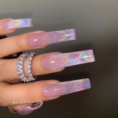 Shine Nails Glitter, French Manicure Acrylic Nails, Long Square Nails, Pink Ombre Nails, Nails Now, Shine Nails, Pretty Gel Nails, Nails Glitter