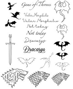 the game of thrones symbols and their meanings are drawn in black ink on white paper