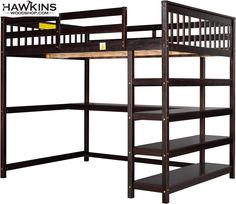 the bunk bed is made with wood and has no ladders or rails on it