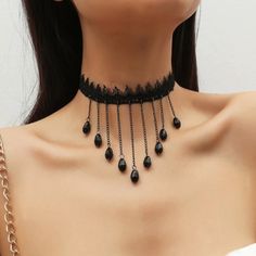 This Beautiful Gothic And Victorian Style Beaded Braided Choker Is A Wonderful Addition To You Style! Also Great For Steampunk! Formal Black Choker, Gothic Party Choker, Evening Black Beaded Choker, Gothic Jewelry Diy, Aries Necklace, Silhouette Necklace, Heart Costume, Gothic Choker, Thigh Chain