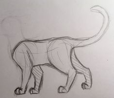 a pencil drawing of a cat walking