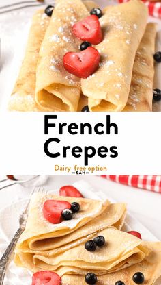 french crepes with berries and blueberries on top