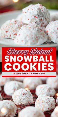 Classic snowball cookies get a flavor upgrade with cherries and walnuts. These Cherry Walnut Snowball Cookies will make the perfect addition to your Christmas cookie platter and holiday dessert table. Classic Snowball Cookies, Desserts Nutella, Mexican Wedding Cookies Recipes, Wedding Cookies Recipe, Pecan Balls, Pecan Sandies, Russian Tea Cake, Mexican Wedding Cookies, Bite Size Cookies