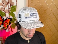 80s adjustable snapback hat in an Oregon newspaper all-over print. Fun headline "Getaway cab leads to suspect" + metallic state detail - 5 panel ☻ Check out the rest of the shop for more hats like this - see video ☻ Size-A-Just Made in U.S.A. Feels like Cotton * Suggested Size: One size fits most * My head is 22" around & it fits great Condition: In excellent vintage condition - looks & feels like it was never worn ☻ Please send me a message if you have any questions ☻ Newspaper Advertisement, Newspaper Print, Newspaper Printing, Snapback Cap, Snapback Hat, Trucker Cap, Snapback Hats, Newspaper, Caps Hats