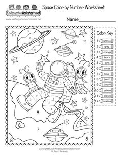 the space color by number worksheet for children to learn how to use it