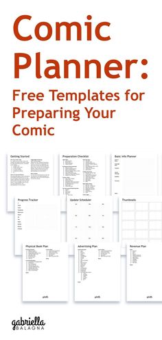 the front cover of a comic planner with text that reads,'free templates for preparing