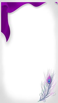 an image of a purple background with a peacock feather on the left and a ribbon on the right