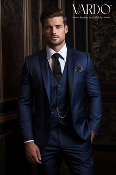 ">>ORIGINAL ARTWORK AND CONTENT, PLEASE DO NOT COPY<< Men Suits, Suits For Man, Dark Blue Three Piece Suit for Men  for Men piece Wedding Suit, Double Breasted, Formal Fashion Slim Fit Suit Elevate your style with our sophisticated Dark Blue Three-Piece Suit, meticulously designed for the modern man who values both fashion and comfort. Crafted from high-quality materials, this versatile suit is perfect for weddings, business meetings, or any special occasion that demands a touch of class. 👔 Key Features: Premium dark blue fabric for a timeless look. Three-piece ensemble includes a jacket, vest, and trousers. Tailored fit for a sharp and confident appearance. Expertly crafted to ensure comfort and durability. Ideal for weddings, parties, and formal events. Elevate your wardrobe with this m Blue Coat Suit For Men For Wedding, Dark Royal Blue Suit Men, Wedding Suit Design For Men, Navy Wedding Suits Groom, Men Blue Wedding Suit, Mens Wedding Suits Blue, Suit And Shoes Combination, Wedding Suits Men Blue Royal, Midnight Blue Groom Suit