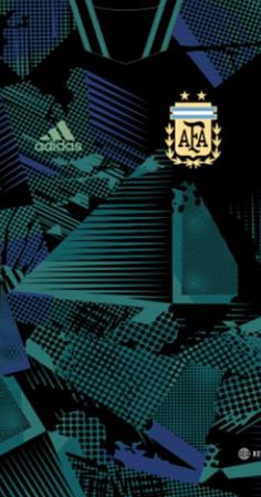 the back of a soccer jersey with blue and black stripes on it, in front of an abstract background