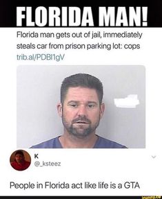 a man with a beard and mustache in front of a sign that says florida man