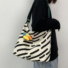 Retro Shoulder Bag – Black & White 80's Aesthetic Bag – Tristar Boutique Diy Clothes Bag, Black And White Bags, Retro Shoulder Bag, Knitting Tote Bag, Printed Canvas Tote Bag, Cute Sun, Italian Leather Bags, Zebra Stripes