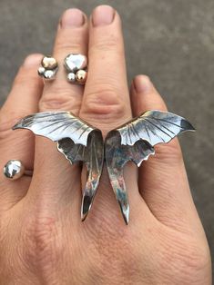 Goth Moth statement ring - Nora Catherine Goth Jewelry Aesthetic, Moth Clothing, Goth Gift Ideas, Moth Ring, Ring With Black Stone, Gothic Moth, Goth Moth, Moth Jewelry, Art Rings