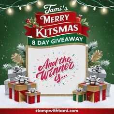 a christmas card with presents on it and the words merry kitsmas 8 day giveaway